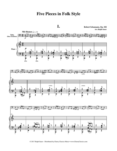 Five Pieces in Folk Style, Opus 102 for solo Tuba or Bass Trombone and Piano