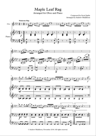 Maple Leaf Rag for Oboe and Piano