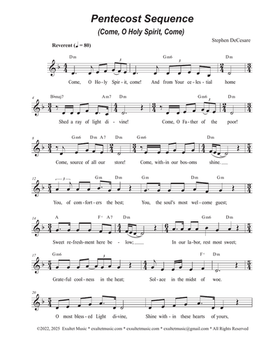 Pentecost Sequence (Come, O Holy Spirit, Come) (Vocal solo - Low Key)