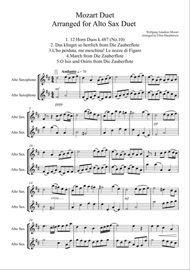 Mozart Duet arranged for Two Alto Saxophones