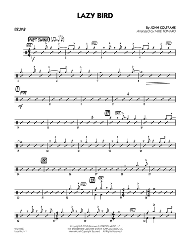 Lazy Bird (arr. Mike Tomaro) - Drums