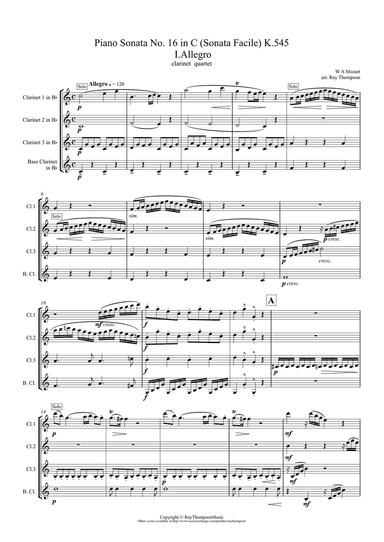 Mozart: Piano Sonata No.16 in C (Sonata Facile) K545 Mvt.I Allegro - clarinet quartet