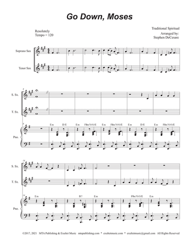 Go Down, Moses (Duet for Soprano and Tenor Saxophone)
