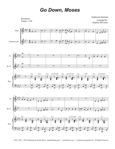 Go Down, Moses (Duet for Flute and Bb-Clarinet)