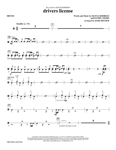 drivers license (arr. Mark Brymer) - Drums