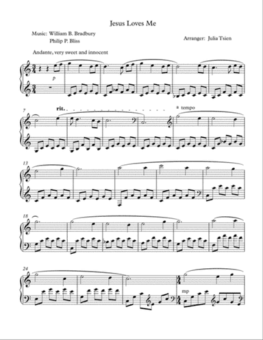 Jesus Loves Me, piano solo