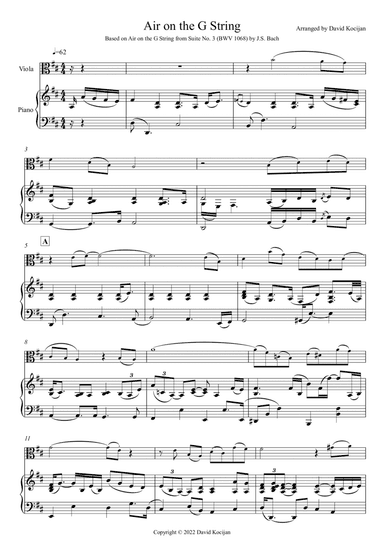Air on the G String (viola & piano) - EASY