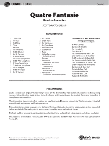 Quatre Fantasie: Score