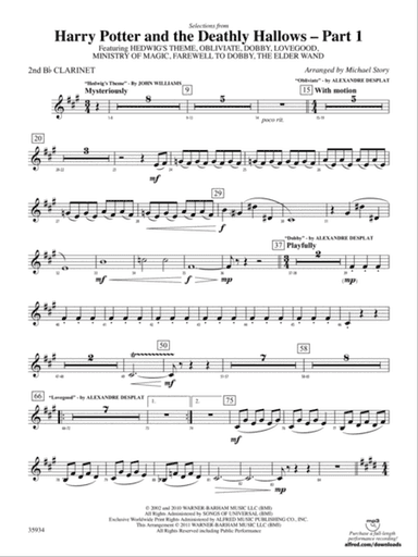 Harry Potter and the Deathly Hallows, Part 1, Selections from: 2nd B-flat Clarinet