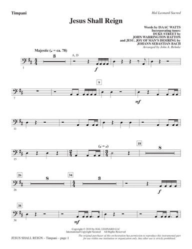 Jesus Shall Reign (arr. John A. Behnke) - Timpani