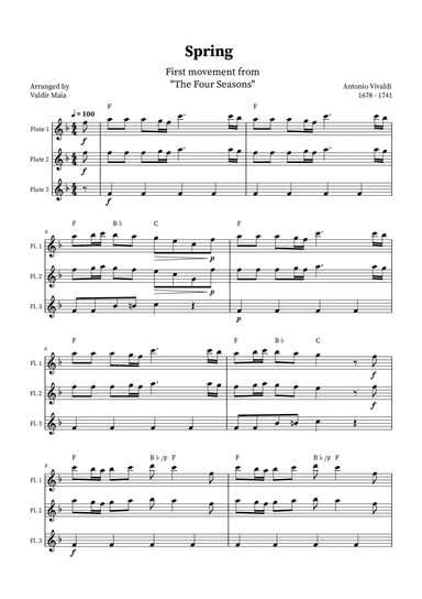 Spring - The Four Seasons for Flute Trio (+ CHORDS)