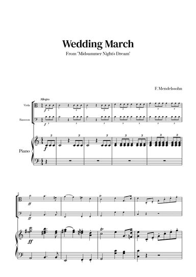 Felix Mendelssohn - Wedding March From Midsummer Night's Dream for Viola, Bassoon and Piano