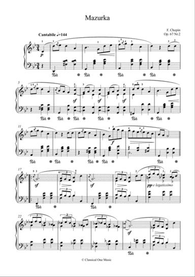 Chopin - Mazurka Op.67 No.2 for piano solo