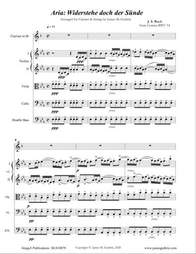 BACH: Widerstehe doch der Sünde, BWV 54 for Clarinet & Strings