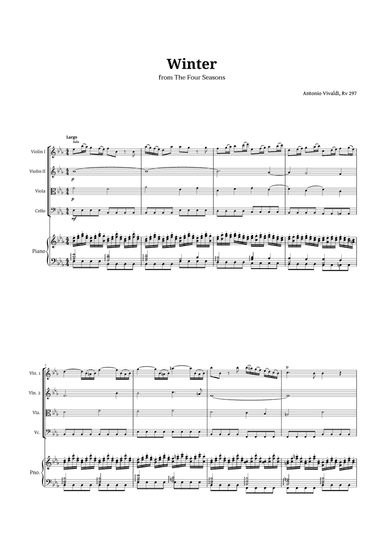 Largo from Winter by Vivaldi for String Quartet and Piano