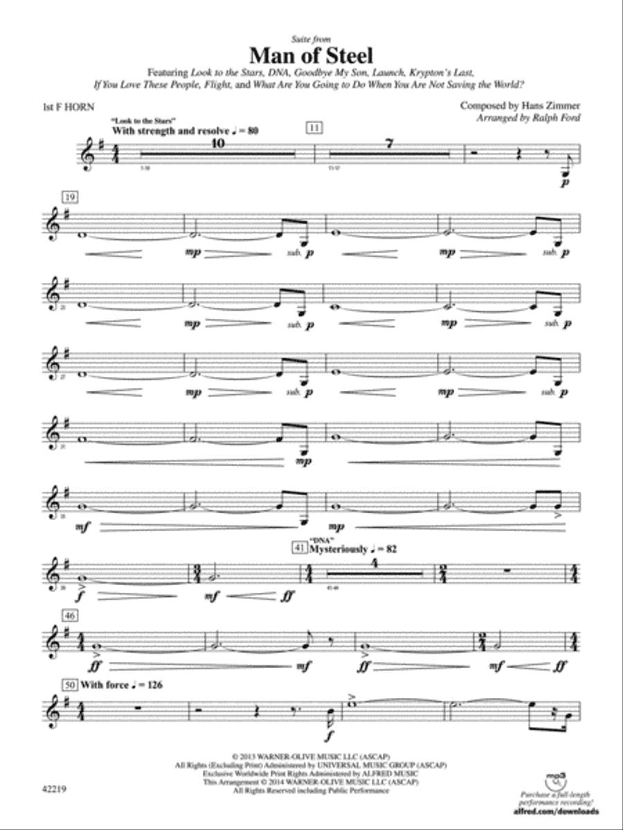 Man of Steel, Suite from: 1st F Horn