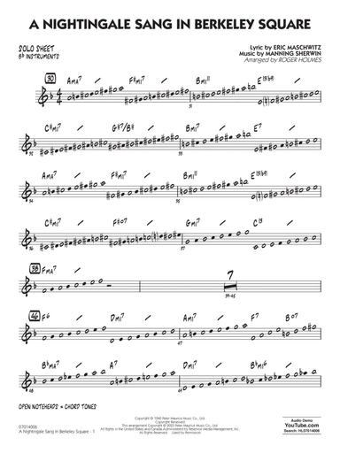 A Nightingale Sang In Berkeley Square (arr. Roger Holmes) - Bb Solo Sheet