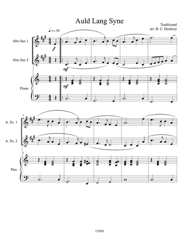 Auld Lang Syne (alto sax duet) with optional piano accompaniment