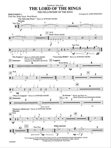 The Lord of the Rings: The Fellowship of the Ring, Symphonic Suite from: 1st Percussion