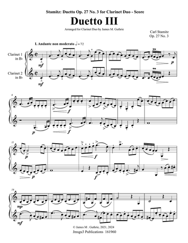 Stamitz: Duet Op. 27 No. 3 for Clarinet Duo