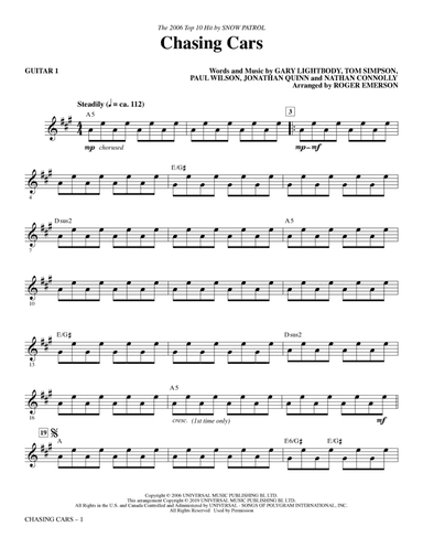 Chasing Cars (arr. Roger Emerson) - Guitar 1