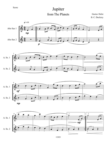 Jupiter (from The Planets) for Alto Sax Duet