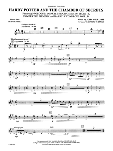 Harry Potter and the Chamber of Secrets, Symphonic Suite from: (wp) 1st Horn in E-flat