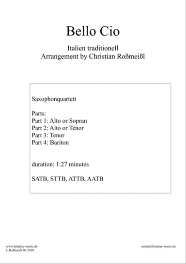 Bella Ciao for Saxophonquartet