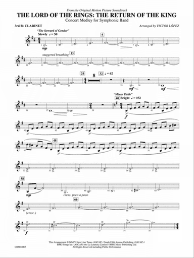 The Lord of the Rings: The Return of the King, Symphonic Suite from: 3rd B-flat Clarinet
