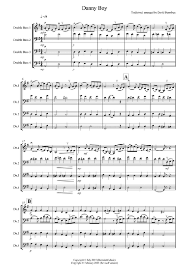 Danny Boy for Double Bass (mixed standard) Quartet