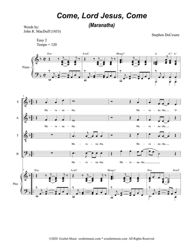 Come, Lord Jesus, Come (Maranatha) (Vocal Quartet - (SATB)