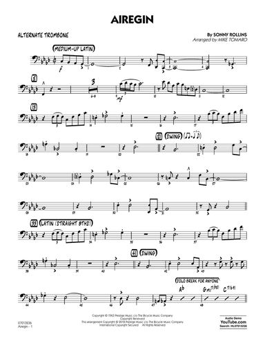 Airegin (arr. Mike Tomaro) - Alternate Trombone