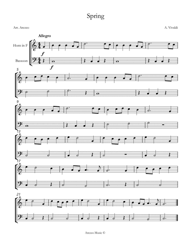 vivaldi spring easy French Horn and Bassoon sheet music