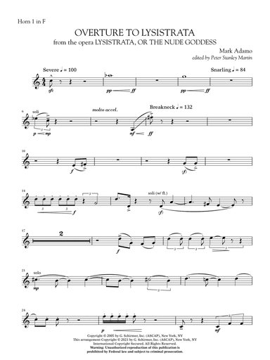 Overture to Lysistrata (arr. Peter Stanley Martin) - Horn 1 in F