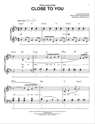 (They Long To Be) Close To You (arr. Phillip Keveren)