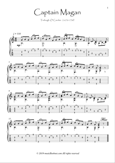 Carolan Captain Magan Guitar solo with tablature