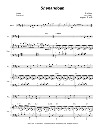 Shenandoah (for Cello solo and Piano)