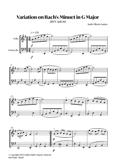 Variation on "Minuet in G Major" (BWV 114) - (J. S. Bach) - For Intermediate Violin and Cello