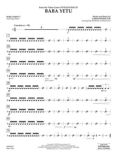 Baba Yetu (from Civilization IV) (arr. Robert Longfield) - Percussion 2