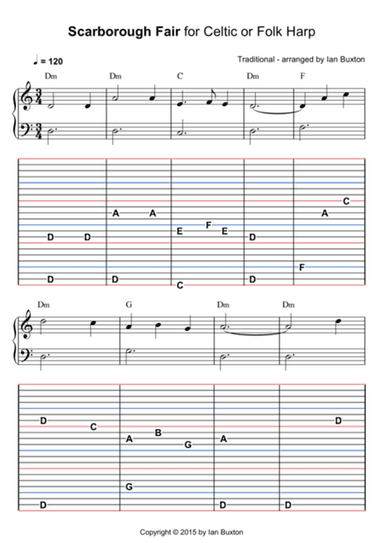 Scarborough Fair for Celtic or Folk Harp with Chords