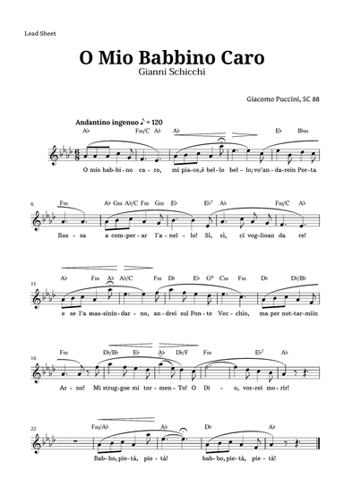 O Mio Babbino Caro by Puccini for Voice