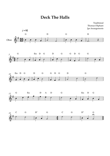 Deck The Halls For Oboe