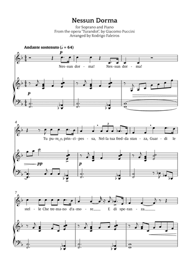 Nessun Dorma (for soprano and piano)