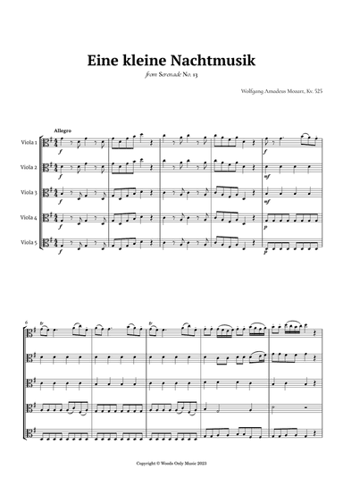 Eine kleine Nachtmusik by Mozart for Viola Quintet