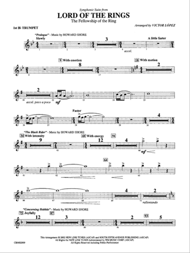 The Lord of the Rings: The Fellowship of the Ring, Symphonic Suite from: 1st B-flat Trumpet