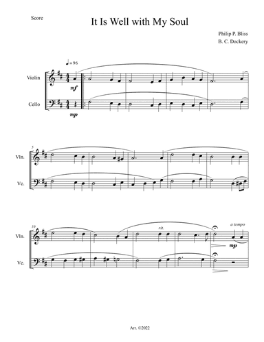 It Is Well with My Soul (Violin and Cello Duet)