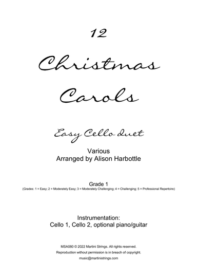 12 Christmas Carols for Easy Cello Duet