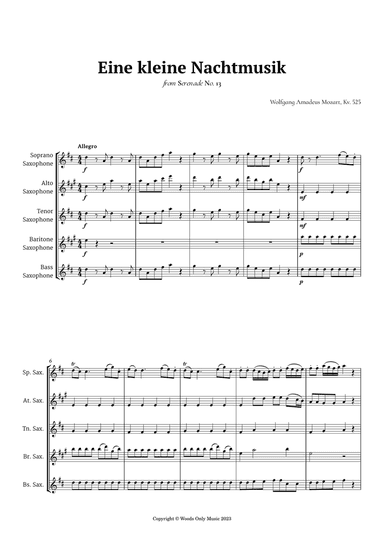 Eine kleine Nachtmusik by Mozart for Sax Ensemble