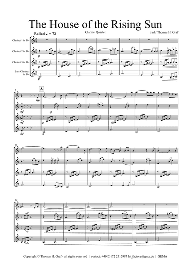 The house of the rising sun - Clarinet Quartet