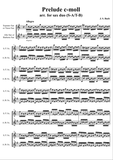 J. S. Bach - Prelude II c-moll from The Well-Tempered Clavier Book I, arr. for sax duet (S-A/T-B)